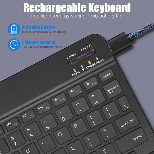 Slim Bluetooth Keyboard – 7"/10" | Wireless, Multi-Device, Rechargeable