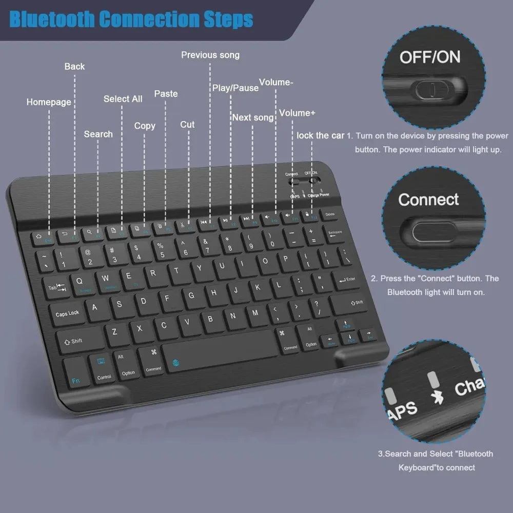 Slim Bluetooth Keyboard β 7"/10" | Wireless, Multi-Device, Rechargeable