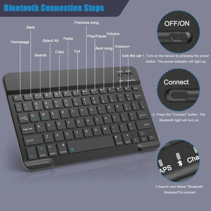 Slim Bluetooth Keyboard – 7"/10" | Wireless, Multi-Device, Rechargeable
